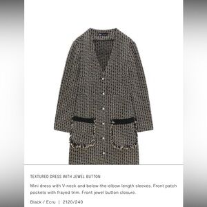 Zara Black and White Textured Tweed Long Coatigan